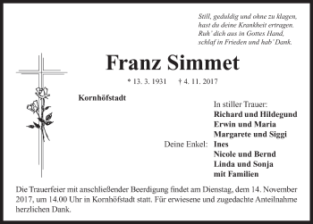 Traueranzeige von Franz Simmet von Neustadt/ Scheinfeld/ Uffenheim