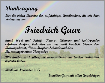 Traueranzeige von Friedrich Gaar von Dinkelsbuhl/ Feuchtwangen