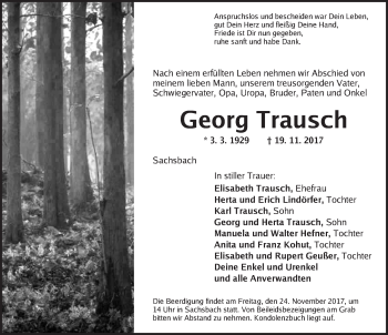 Traueranzeige von Georg Trausch von Ansbach