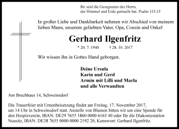 Traueranzeige von Gerhard Ilgenfritz von Rothenburg