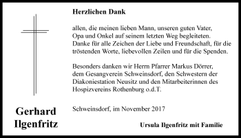 Traueranzeige von Gerhard Ilgenfritz von Fränkische Landeszeitung