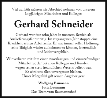 Traueranzeige von Gerhard Schneider von Ansbach