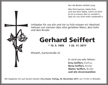 Traueranzeige von Gerhard Seiffert von Dinkelsbühl/ Feuchtwangen