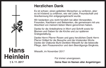 Traueranzeige von Hans Heinlein von Ansbach