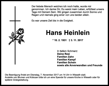 Traueranzeige von Hans Heinlein von Ansbach