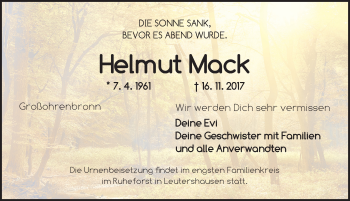 Traueranzeige von Helmut Mack von Dinkelsbühl/ Feuchtwangen