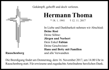 Traueranzeige von Hermann Thoma von Neustadt/ Scheinfeld/ Uffenheim