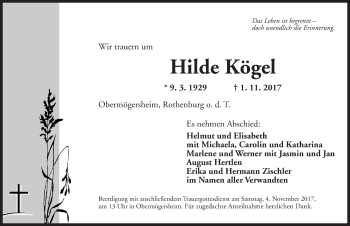 Traueranzeige von Hilde Kögel von Dinkelsbühl/ Feuchtwangen