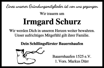 Traueranzeige von Irmgard Schurz von Rothenburg