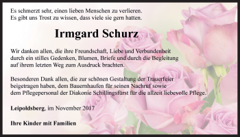 Traueranzeige von Irmgard Schurz von Rothenburg