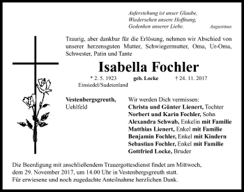 Traueranzeige von Isabella Fochler von Neustadt/ Scheinfeld/ Uffenheim