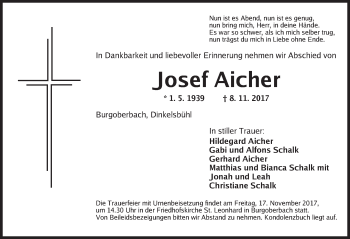 Traueranzeige von Josef Aicher von Dinkelsbühl/ Feuchtwangen