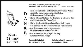 Traueranzeige von Karl Glanz von Fränkische Landeszeitung