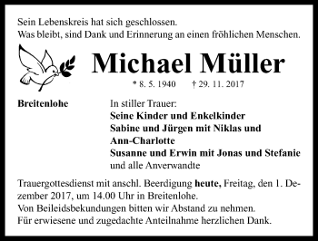 Traueranzeige von Michael Müller von Neustadt/ Scheinfeld/ Uffenheim