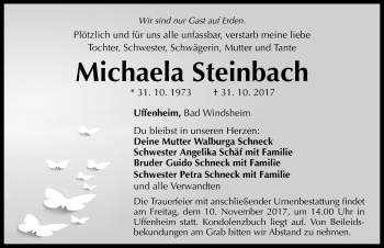 Traueranzeige von Michaela Steinbach von Neustadt/ Scheinfeld/ Uffenheim