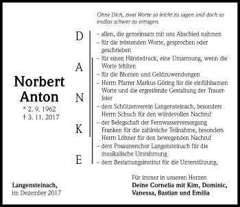 Traueranzeige von Norbert Anton von Neustadt/ Scheinfeld/ Uffenheim