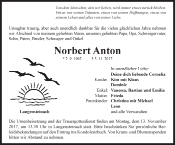 Traueranzeige von Norbert Anton von Neustadt/ Scheinfeld/ Uffenheim