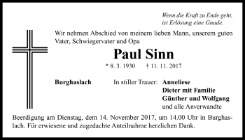 Traueranzeige von Paul Sinn von Neustadt/ Scheinfeld/ Uffenheim