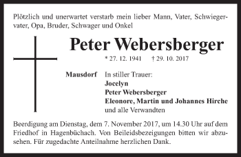 Traueranzeige von Peter Webersberger von Neustadt/ Scheinfeld/ Uffenheim