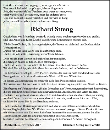 Traueranzeige von Richard Streng von Ansbach