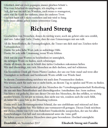 Traueranzeige von Richard Streng von Rothenburg