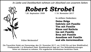 Traueranzeige von Robert Strobel von Ansbach