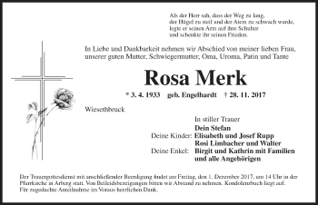 Traueranzeige von Rosa Merk von Dinkelsbuhl/ Feuchtwangen