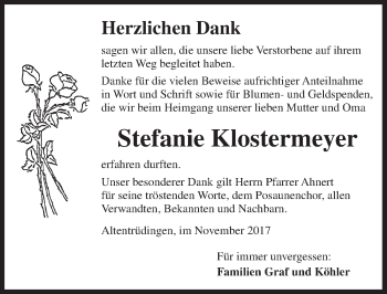 Traueranzeige von Stefanie Klostermeyer von Dinkelsbühl/ Feuchtwangen