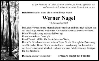 Traueranzeige von Werner Nagel von Fränkische Landeszeitung