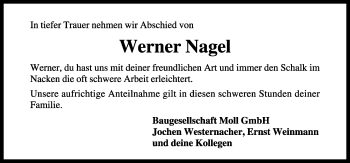 Traueranzeige von Werner Nagel von Rothenburg