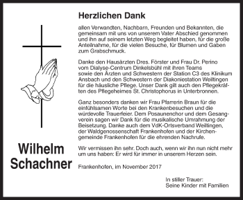 Traueranzeige von Wilhelm Schachner von Dinkelsbühl/ Feuchtwangen