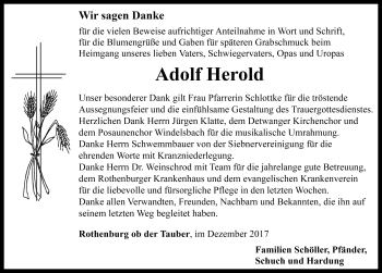 Traueranzeige von Adolf Herold von Rothenburg