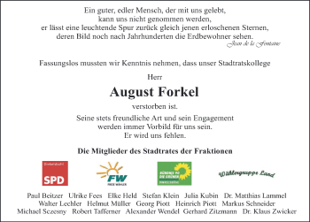 Traueranzeige von August Forkel von Dinkelsbuhl/ Feuchtwangen