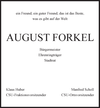 Traueranzeige von August Forkel von Dinkelsbuhl/ Feuchtwangen