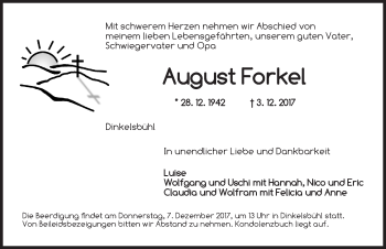 Traueranzeige von August Forkel von Dinkelsbühl/ Feuchtwangen