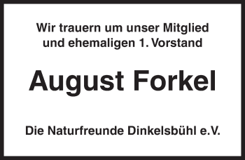 Traueranzeige von August Forkel von Dinkelsbuhl/ Feuchtwangen