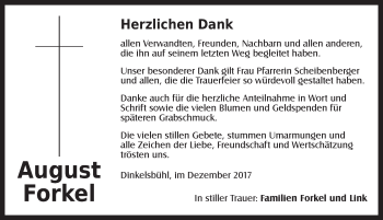 Traueranzeige von August Forkel von Dinkelsbuhl/ Feuchtwangen