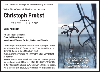 Traueranzeige von Christoph Probst von Neustadt/ Scheinfeld/ Uffenheim