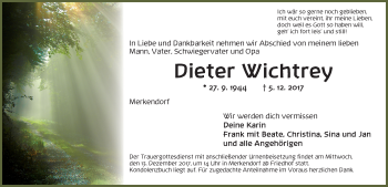 Traueranzeige von Dieter Wichtrey von Ansbach