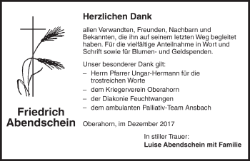 Traueranzeige von Friedrich Abendschein von Dinkelsbühl/ Feuchtwangen