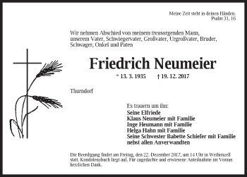 Traueranzeige von Friedrich Neumeier von Ansbach