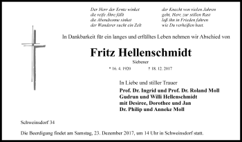 Traueranzeige von Fritz Hellenschmidt von Rothenburg