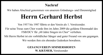 Traueranzeige von Gerhard Herbst von Neustadt/ Scheinfeld/ Uffenheim