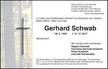 Traueranzeige von Gerhard Schwab von Ansbach