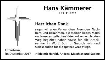 Traueranzeige von Hans Kämmerer von Neustadt/ Scheinfeld/ Uffenheim