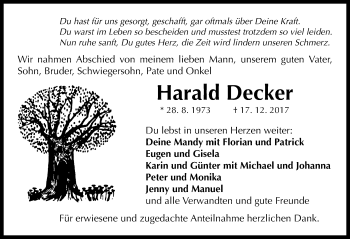 Traueranzeige von Harald Decker von Neustadt/ Scheinfeld/ Uffenheim