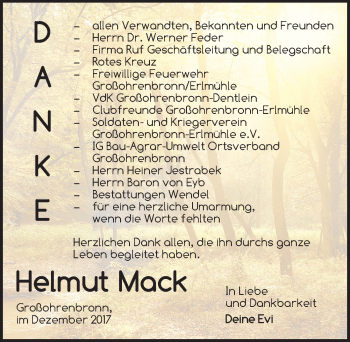 Traueranzeige von Helmut Mack von Dinkelsbühl/ Feuchtwangen