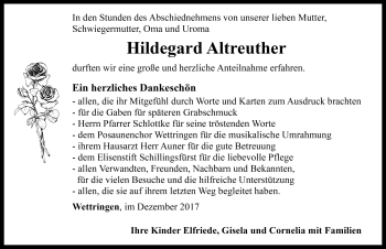 Traueranzeige von Hildegard Altreuther von Rothenburg