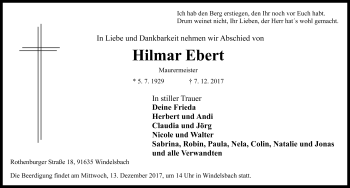 Traueranzeige von Hilmar Ebert von Rothenburg