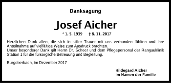 Traueranzeige von Josef Aicher von Ansbach